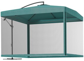 Chapéu de Sol de Jardim Chapéu de Sol Excêntrico com Rede Mosquiteira Manivela e Base Cruzada 296x296x265cm Verde