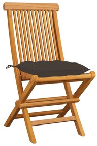 Cadeiras de jardim c/ almofadões cinza-acast. 8 pcs teca maciça