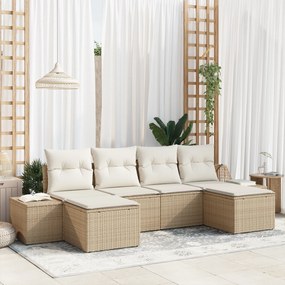 Conjunto de Sofás de Jardim de 6 Peças com Almofadas Bege Rattan Sinté