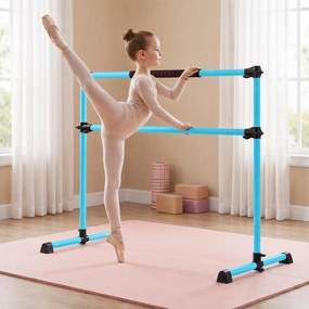 Barra Dupla para Ballet, 124 x 120,5 x 71 cm, Altura Regulável, Azul