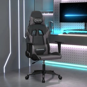 vidaXL Cadeira gaming couro artificial preto e cinzento
