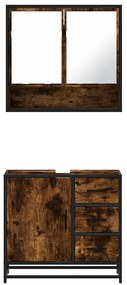 2 pcs conj. móveis casa de banho derivados madeira cor fumado