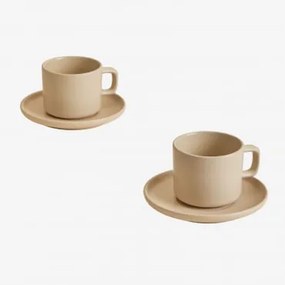 Pack De 2 Chávenas De Café 26 Cl Com Pires Em Grés Marlena Beige De Amêndoa - Sklum