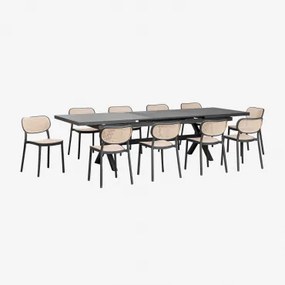 Conjunto De Mesa Extensível Retangular 240-300x100 Cm Karena E 10 Cadeiras De Jardim Em Alumínio Omara Cinza Grafito - Sklum