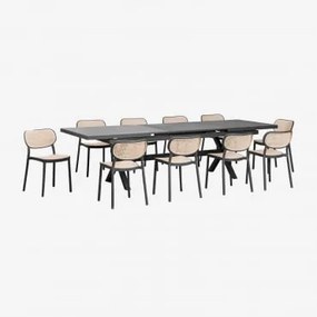 Conjunto De Mesa Retangular Extensível 240-300x100 Cm Em Alumínio Karena E 10 Cadeiras De Jardim Empilháveis Em Polipropileno Om Cinza Grafito - Sklum