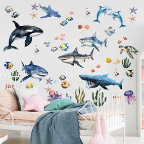Sea World XXL para quartos de crianças até 4 metros - Autocolante de parede em tecido