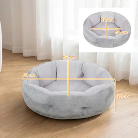 Cama reversível para gatos 62 C x 62 L x 21 A cm, cama para gatos de interior e cães de pequeno porte, cama redonda com rebordo de apoio, cinzento cla