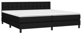 Cama box spring c/ colchão e LED 200x200 cm tecido preto