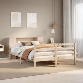 vidaXL Cama com estante sem colchão 150x200 cm pinho maciço