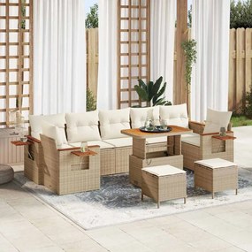 Conjunto de Sofás de Jardim vidaXL 10 Peças com Almofadas Bege Rattan Poliéster Acácia