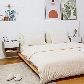 Conjunto de 2 mesas de cabeceira de parede - gaveta deslizante, prateleira, bicolor com acabamento em carvalho branco