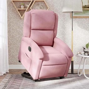 vidaXL Poltrona reclinável elevatória elétrica veludo rosa