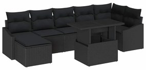 Conjunto de Sofá de Jardim de 8 Peças com Almofadas Pretas em Rattan