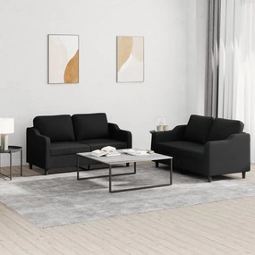3201806 vidaXL 2 pcs conjunto de sofás com almofadões tecido preto
