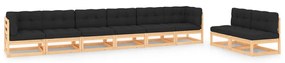 8 pcs conjunto lounge de jardim c/ almofadões pinho maciço