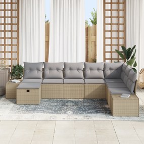 Conjunto de Sofá de 8 Peças com Almofadas Bege Rattan Poliéster