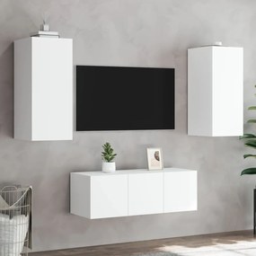 4pcs móveis de parede p/ TV c/ LEDs derivados de madeira branco