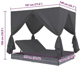 Espreguiçadeira de exterior com cortinas em vime PE cinzento