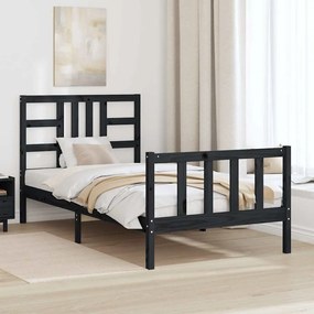 Estrutura de cama com cabeceira 100x200 cm madeira maciça preto