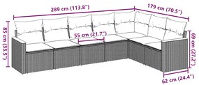 7 pcs conjunto de sofás p/ jardim c/ almofadões vime PE preto