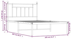 Estrutura de cama com cabeceira 100x200 cm metal branco