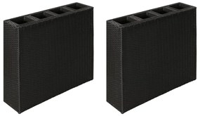 vidaXL Floreira de jardim com 4 vasos 2 pcs vime PE preto