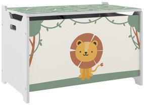 Baú Brinquedos Infantil 53 L Caixa de Arrumação Brinquedos com Tampa Rebatível e Pistão a Gás 60x37x39 cm Verde