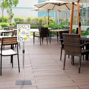 Expositor informações A4  de chão Suporte metálico ajustável e regulável Restaurantes, cafes, bares Prata