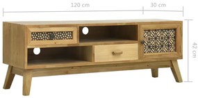 Móvel de TV 120x30x42 cm madeira entalhada castanho