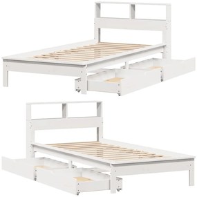 Cama com estante sem colchão 90x200 cm pinho maciço branco