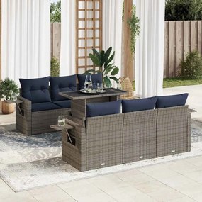 7 pcs conjunto sofás jardim c/ almofadões vime PE/acácia preto