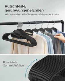 Conjunto 50 Cabides de plástico antiderrapante, compacto, preto