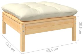 Apoio de pés para jardim c/ almofadão cor creme pinho maciço