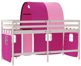 Cama alta p/ criança c/ túnel 80x200 cm pinho maciço rosa