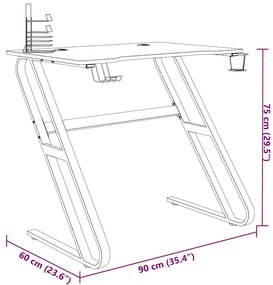 Secretária de gaming c/ pernas em forma de ZZ 90x60x75 cm preto