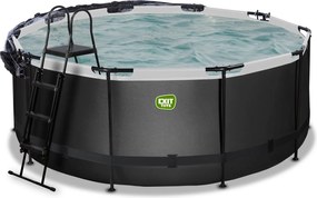 Piscina Redonda Black Leather ø360x122cm com bomba de filtro de areia e cobertura cúpula - preta
