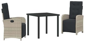 Conjunto de Jantar para o Jardim 3 Peças com Almofadas Cinza Claro em