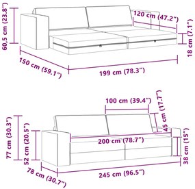 Sofá Cama 2 em 1 Preto 245x150x60.5 cm Tecido