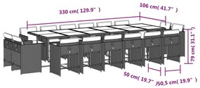 17 pcs conjunto de jantar p/ jardim c/ almofadões vime PE bege