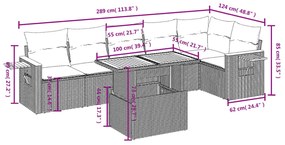 7 pcs conjunto de sofás p/ jardim c/ almofadões vime PE preto