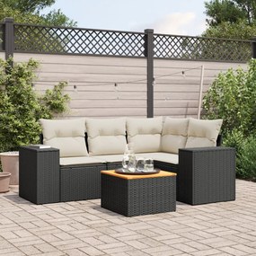 5 pcs conjunto sofás de jardim com almofadões vime PE preto