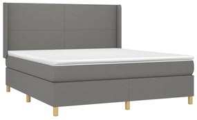 Cama box spring c/ colchão e LED 160x200 cm tecido cinza-escuro