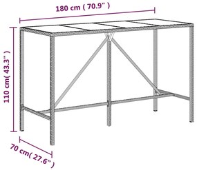 7 pcs conjunto de bar para jardim c/ almofadões vime PE preto