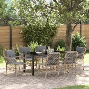 vidaXL Conjunto de Jantar de Jardim com Almofadas em Vime PE Bege