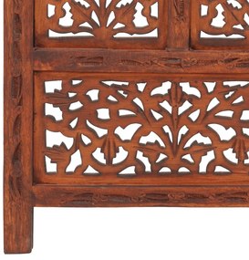 Biombo esculp mão 4 painéis 160x165cm mangueira maciça castanho