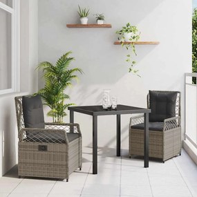 vidaXL Conjunto de Jantar de Jardim 3 Peças Cinza Polirattan
