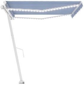 Toldo retrátil manual com LED 400x350 cm azul e branco