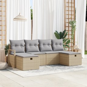 Conjunto de Sofá de Jardim vidaXL de 6 Peças com Almofadas em Bege Rat