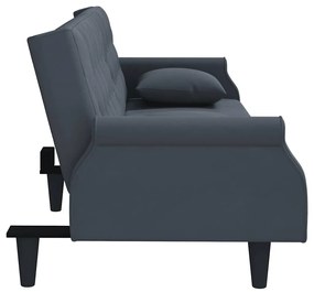 Sofá-cama com apoio de braços veludo cinzento-escuro