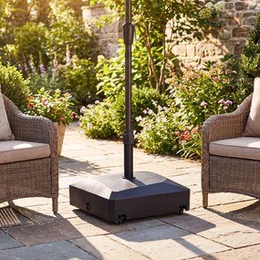 Base para guarda-sol recheável com água e areia, com rodas, 2 travões e 2 adaptadores para postes de 36/38/48 mm, com capacidade para 80 kg, para jard